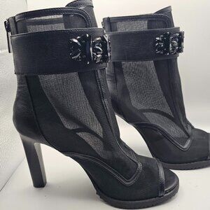 Karl Lagerfeld Mesh Peep Toe Jeweled Heel Booties – Size 8